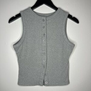 Gray Knit Cropped Sleeveless Button-Front Tank Top, TikTok, Viral, Size M